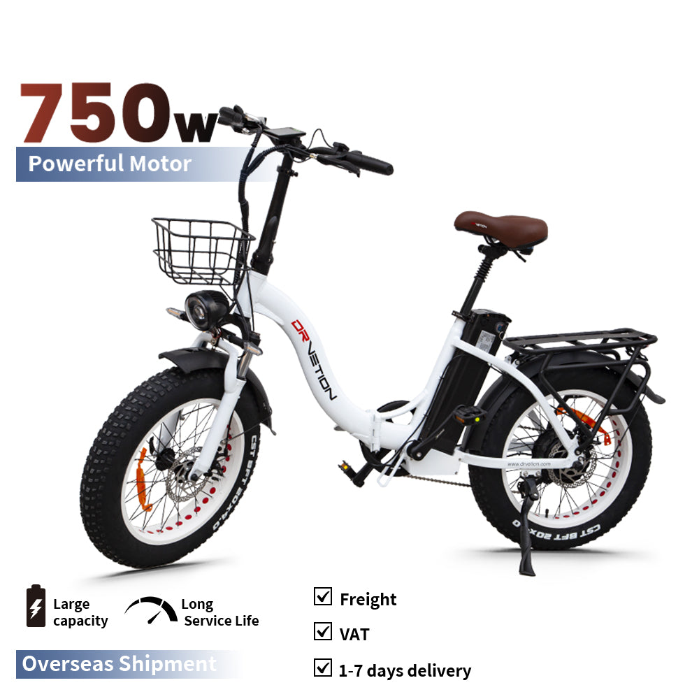 DRVETION CT20 Folding Eletric Fat Bike 48V 750W - Pearl White