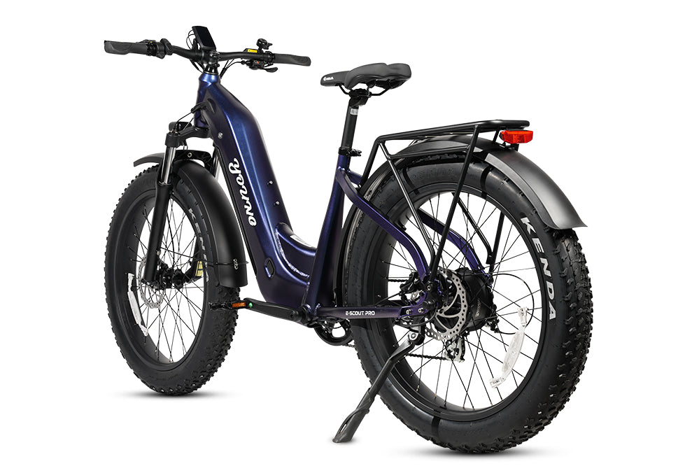 MOVE Electric Scooters - Young Electric E-Scout Pro Step-Through All Terrain Fat Tire Electric Bike angled left rearview