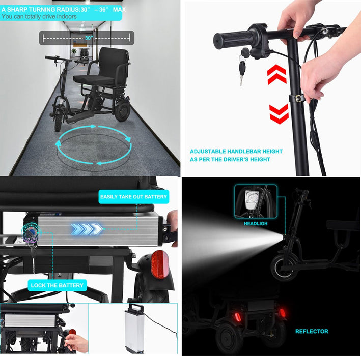 MOVE Electric Scooters - MotoTec Folding Mobility Electric Tricke 700W Dual Motor details 