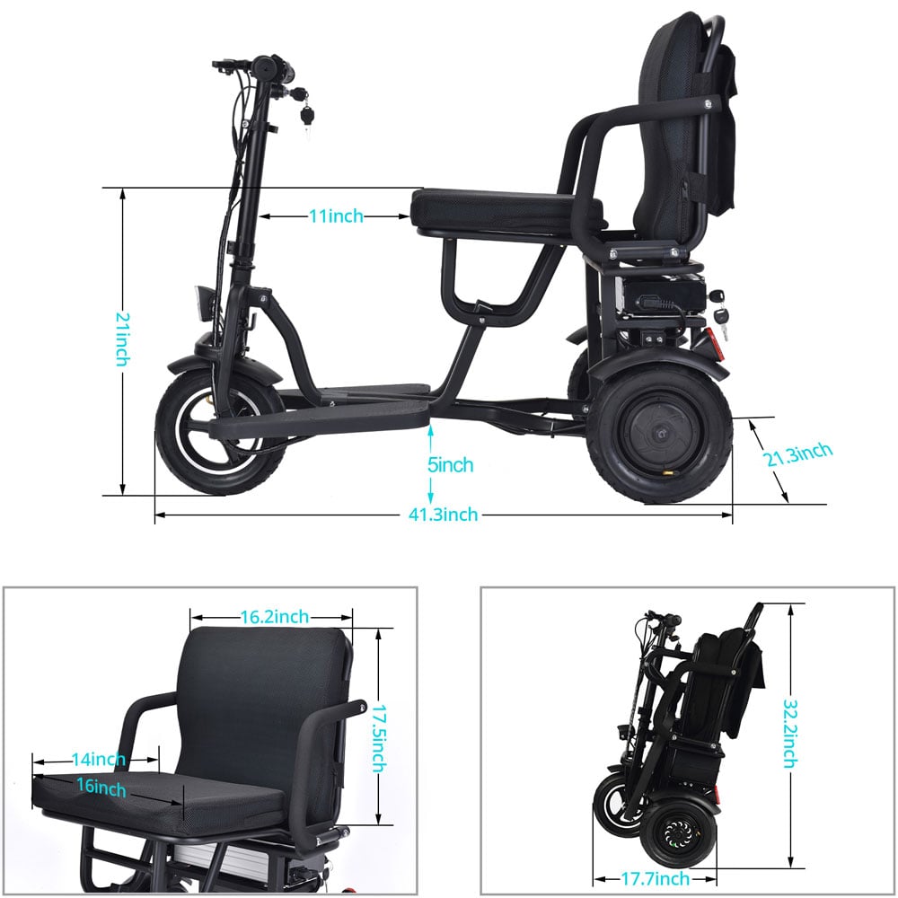 MOVE Electric Scooters - MotoTec Folding Mobility Electric Tricke 700W Dual Motor size and measurements