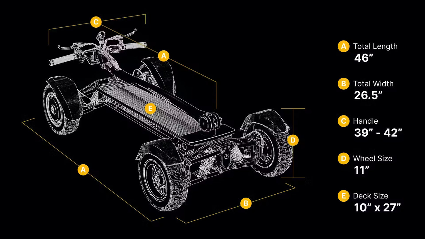 MOVE Electric Scooters - Cycle Board X-Quad 3000 4-Wheel Electric Vehicle measurements and dimension